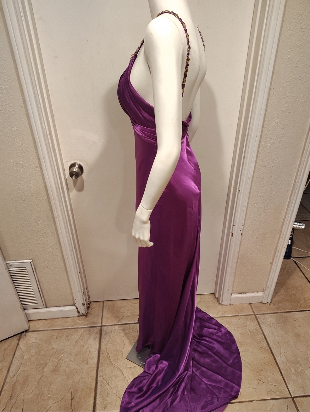 Flirt By Maggie Sottero Embellished Bright Violet Satin Formal Dress Sz 2 Fairy - Picture 7 of 9